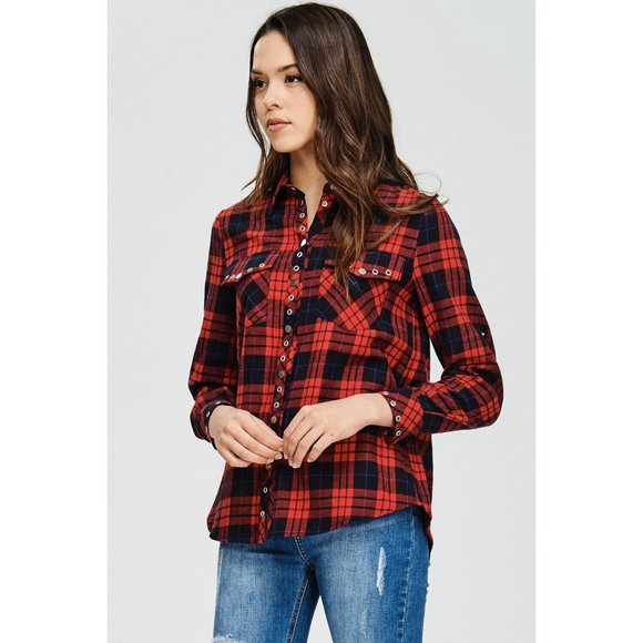 Women's Casual Plaid Shirts With Unique Metal Snap Button Super Cute & Comfy - Picture 5 of 10
